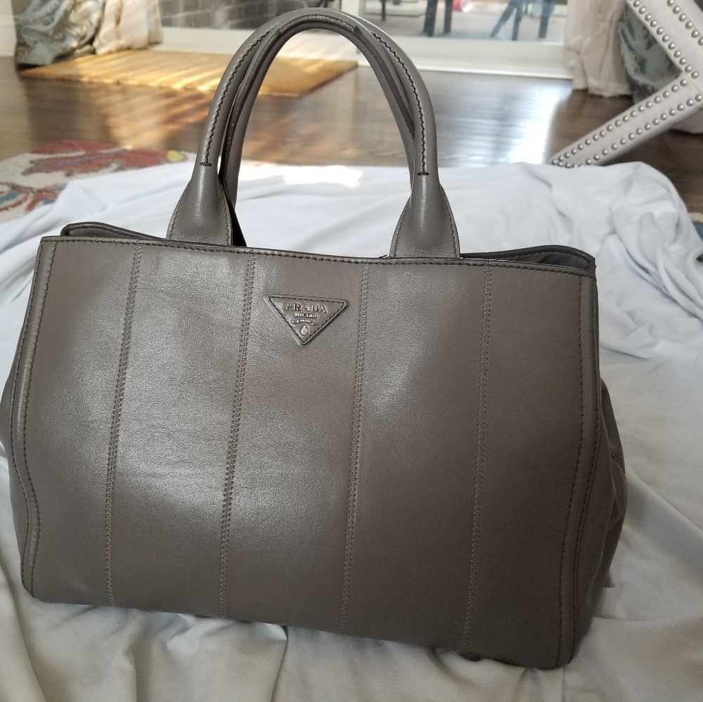 Prada Calfskin Garden Bag, Gray (Argilla)
